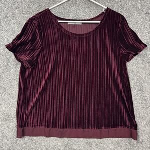 Signature Collection Blouse Sz XL Burgundy Pleated Crushed Velvet Valentines Day